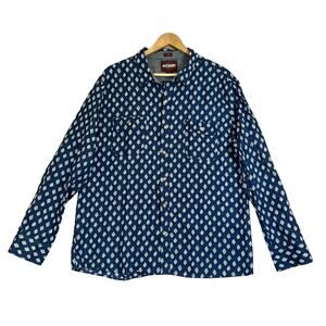 Alesbury Shirt Mens XL Short Navy Leaf Print Button-Front Linen Cotton Slim Fit